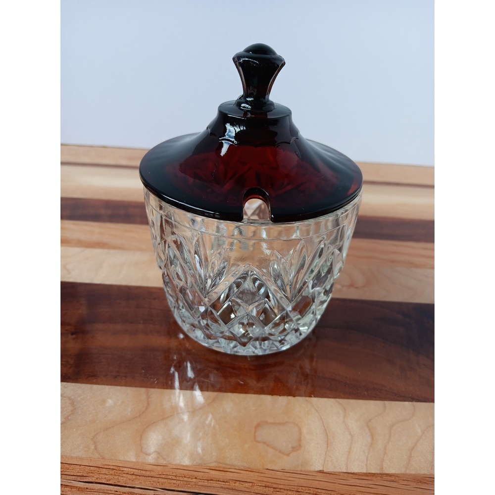 VTG Anchor Hocking Jelly Jam Marmalade Jar With Ruby Red Lid